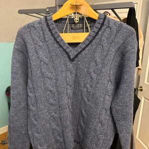 Brooks Brothers V-Neck Cable Knit Sweater in Blue